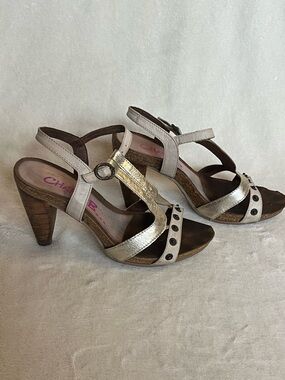 Metallic Gold and Cream T-Strap Heels by Chanii B